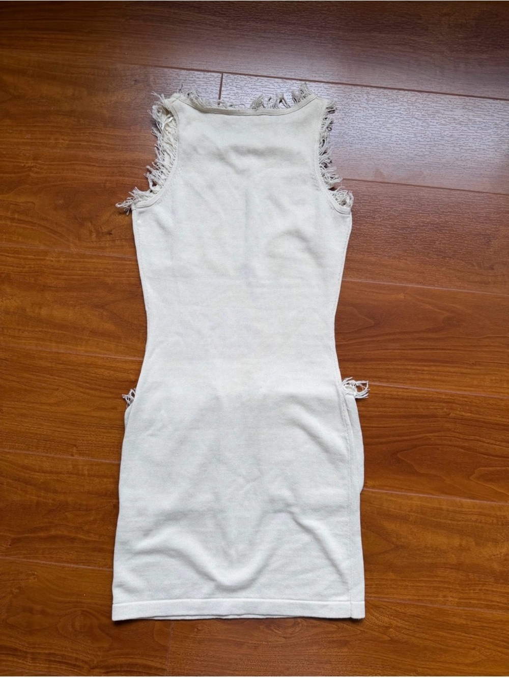 Aya Muse Fleur Frayed Sleeveless Cream Mini Dress - Picture 3 of 3